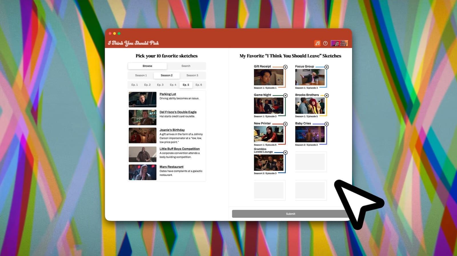 Screenshot of the website I Think You Should Pick
